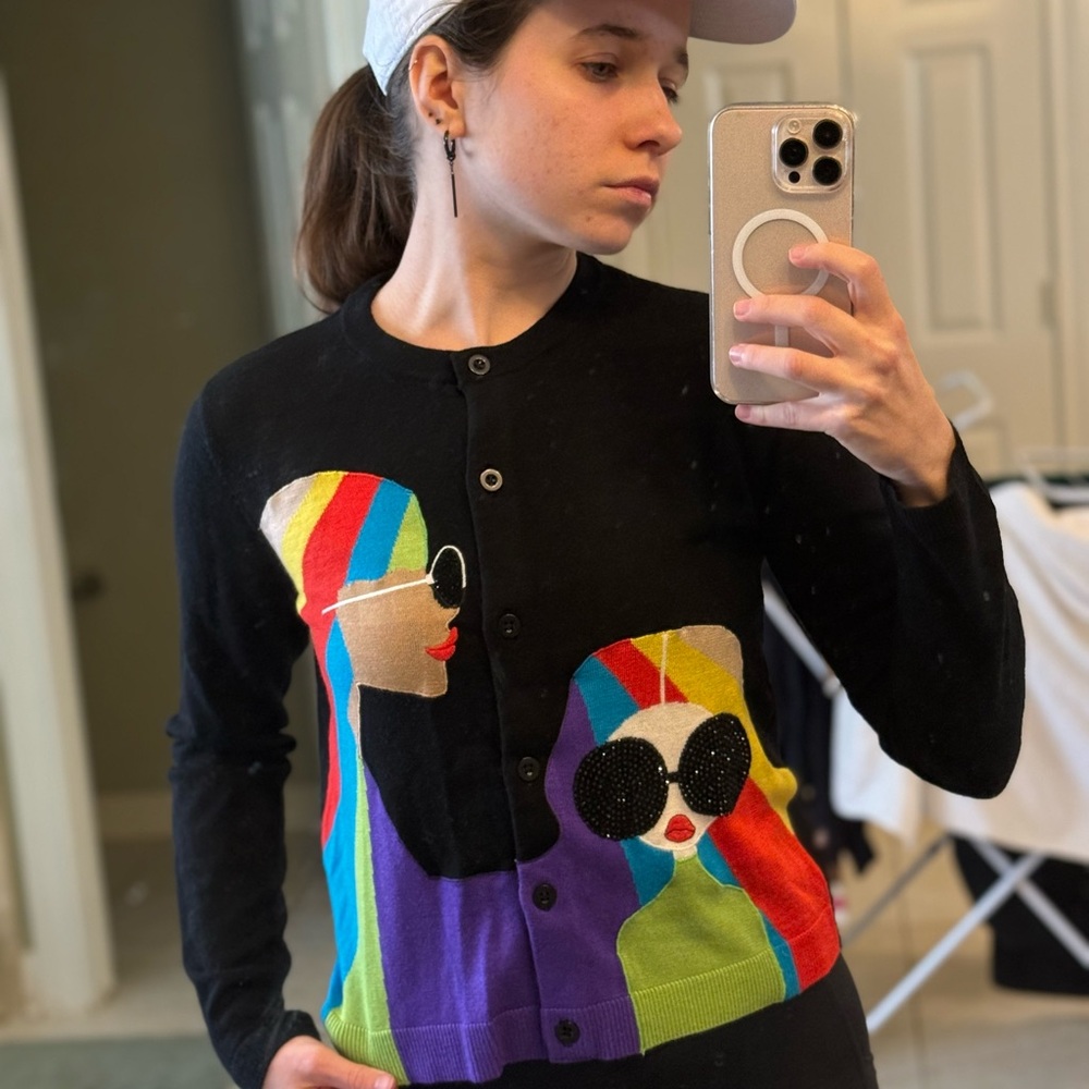 Alice & Olivia Ruthy Stace Face Wool Button-Up Cardigan Size L